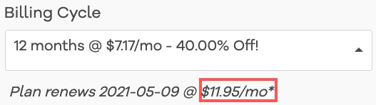 How HostGator renewal pricing works for 12 months.