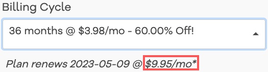 How HostGator renewal pricing works for 36 months.