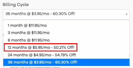 Billing cycle section highlighting 12 months.